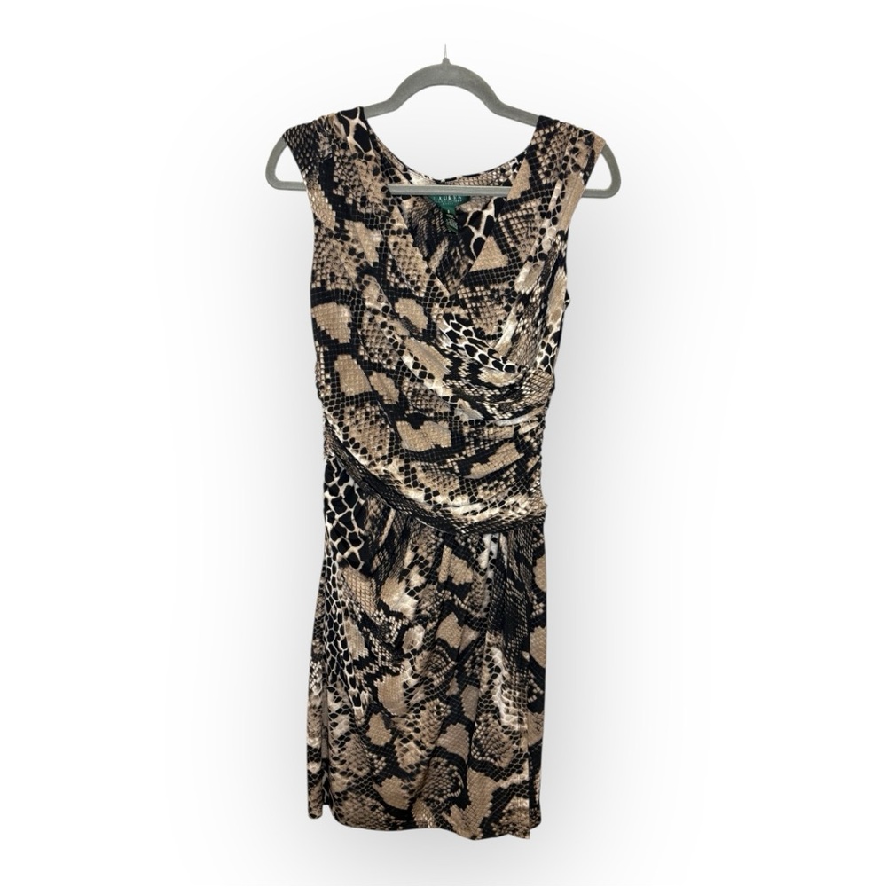 Lauren Ralph Lauren Ruched Snakeskin Dress Party Glam Night Out Cocktail Size 6